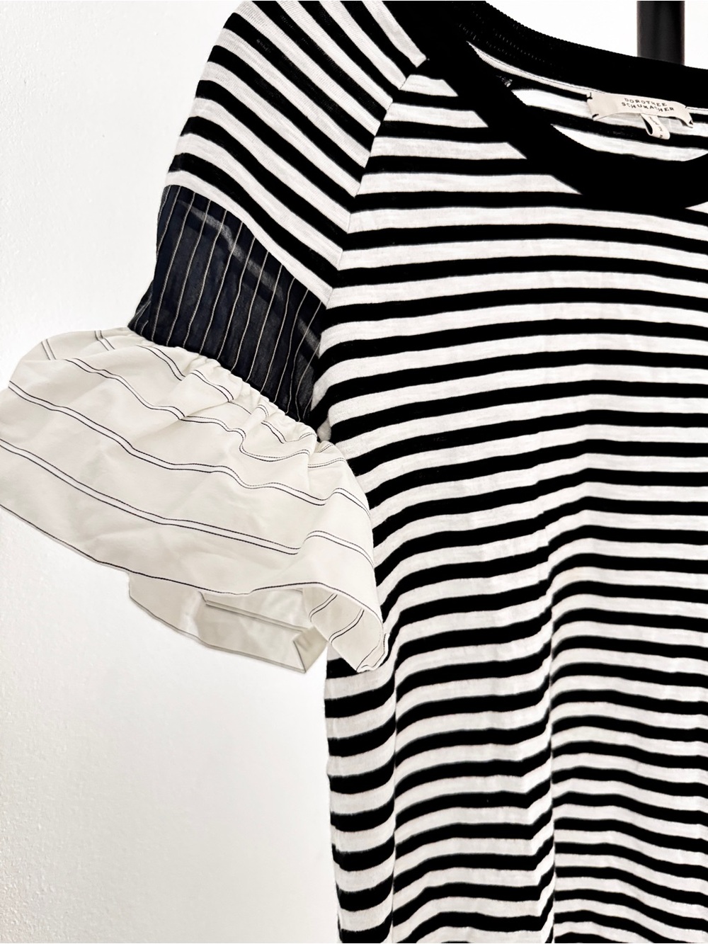 Dorothee Schumacher Striped Black & White Ruffled-Sleeve Tshirt blouse - NWOT